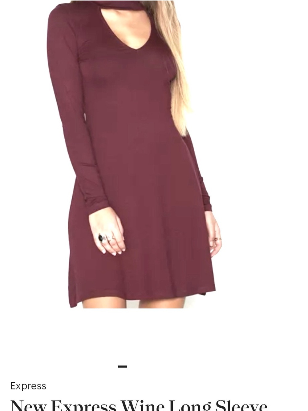 New Express Wine Long Sleeve Mini Dress Mock Neck Cutout Fit Flare Woman Sz XL